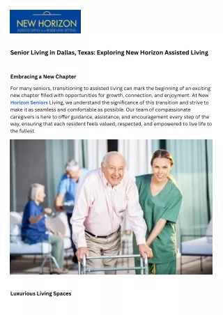 Senior Living in Dallas, Texas Exploring New Horizon Assisted Living