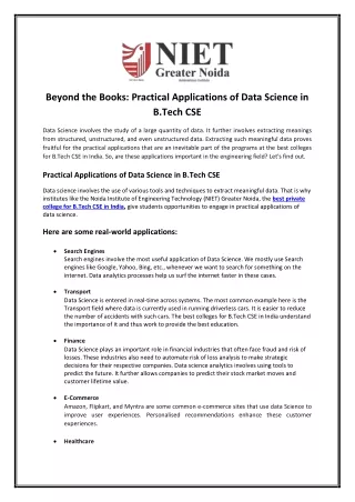 Beyond the Books: Practical Applications of Data Science in B.Tech CSE