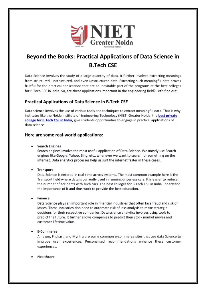 beyond the books practical applications of data