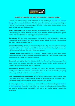 a guide to choosing the right skip bin hire