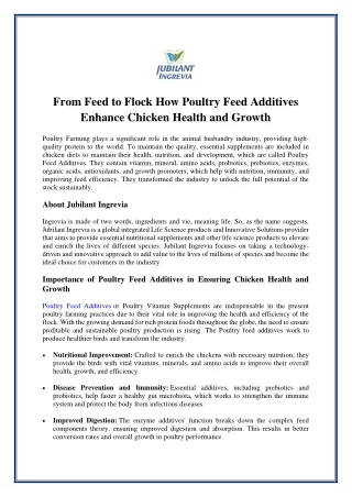 From Feed to Flock How Poultry Feed Additives Enhance Chicken Health and Growth