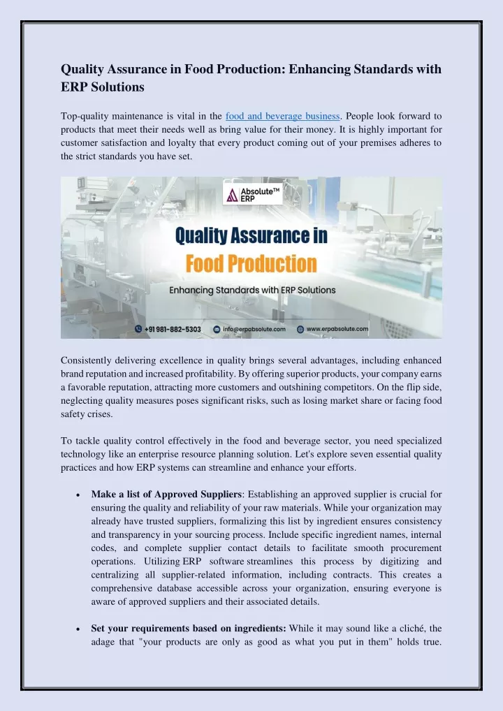 quality assurance in food production enhancing