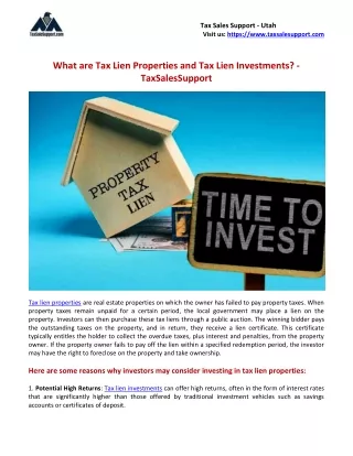 What are Tax Lien Properties and Tax Lien Investments - TaxSalesSupport