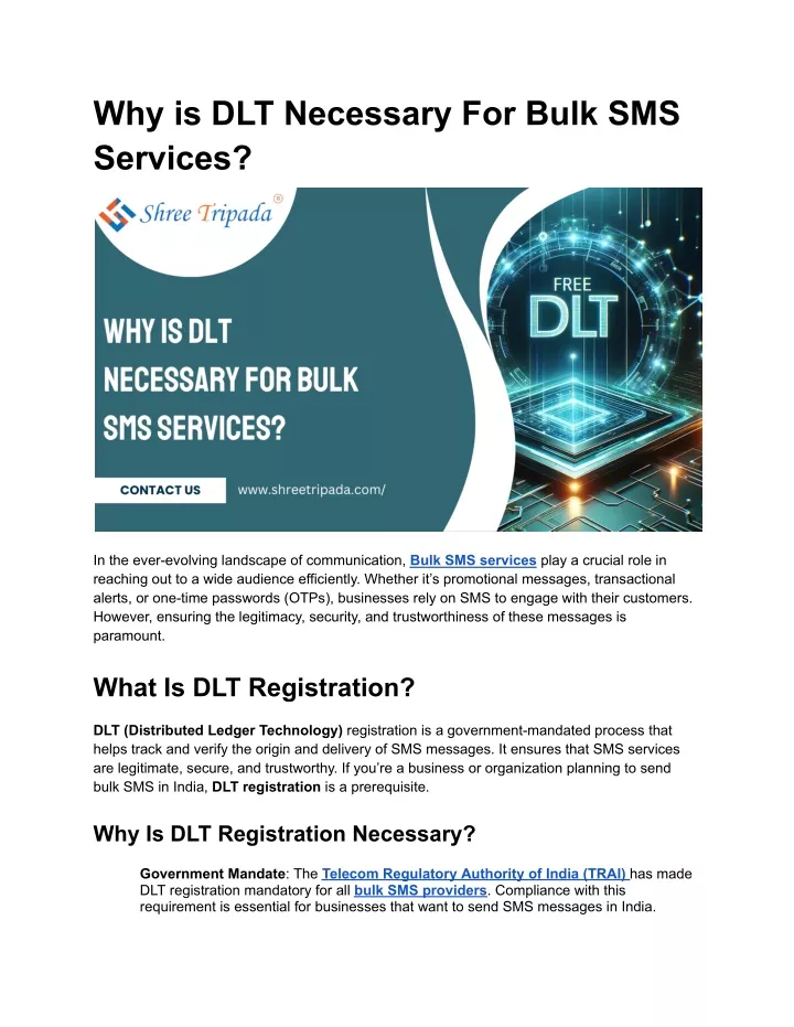 why is dlt necessary for bulk sms services