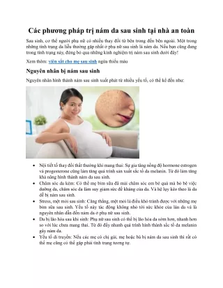 Các phương pháp trị nám da sau sinh tại nhà an toàn