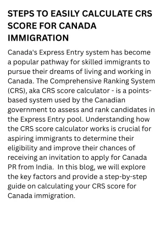 STEPS TO EASILY CALCULATE CRS SCORE FOR CANADA IMMIGRATION