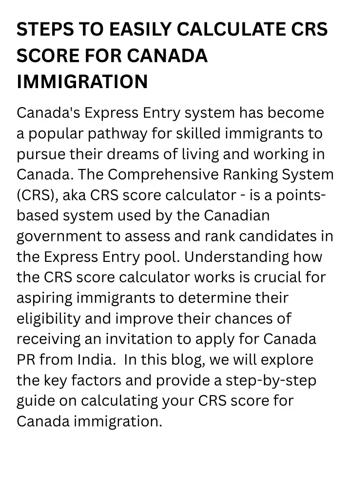 steps to easily calculate crs score for canada