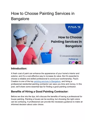 How to Choose Painting Services in Bangalore