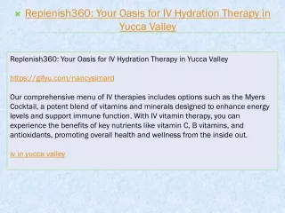 Replenish 360 Your Oasis for IV Hydration Therapy in Yucca Valley