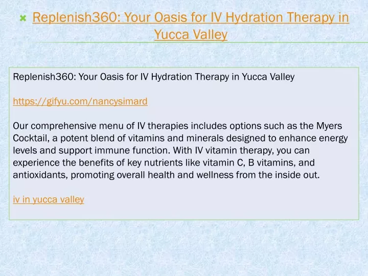replenish360 your oasis for iv hydration therapy in yucca valley