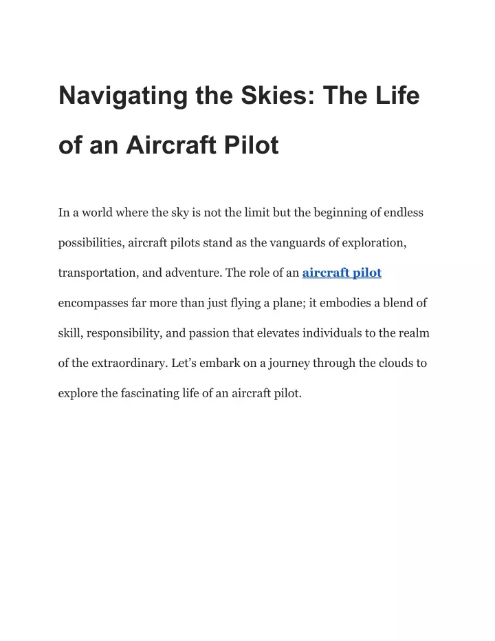 navigating the skies the life