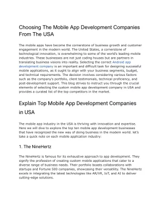 Choosing The Mobile App Development Companies From The USA