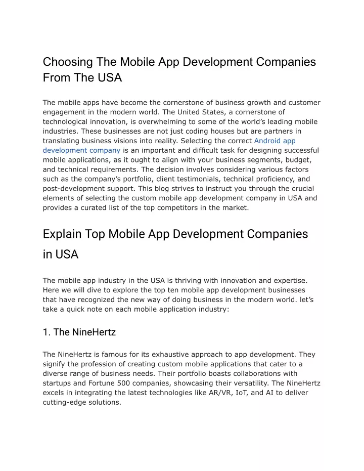 choosing the mobile app development companies