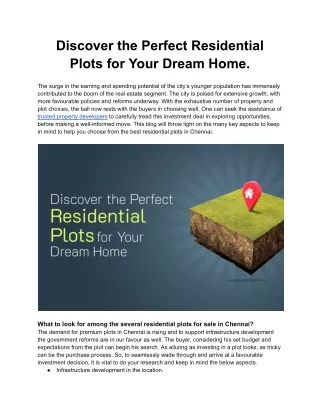 Discover the Perfect Residential Plots for Your Dream Home