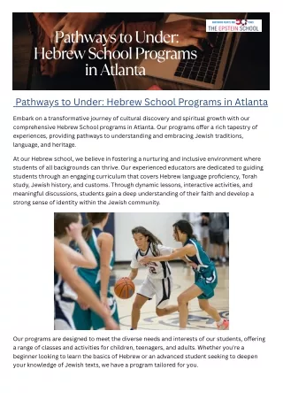 Pathways to Under  Hebrew School Programs in Atlanta