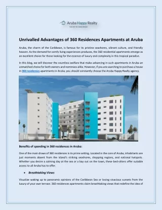 Unrivalled Advantages of 360 Residences Apartments at Aruba