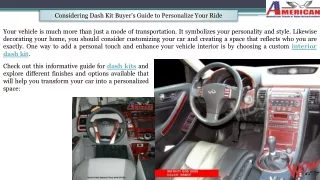 Considering Dash Kit Buyer’s Guide to Personalize Your Ride