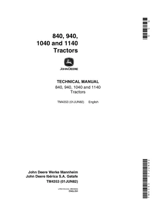 John Deere 840 Tractor Service Repair Manual (TM4353)