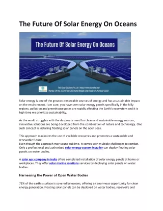 The Future Of Solar Energy On Oceans