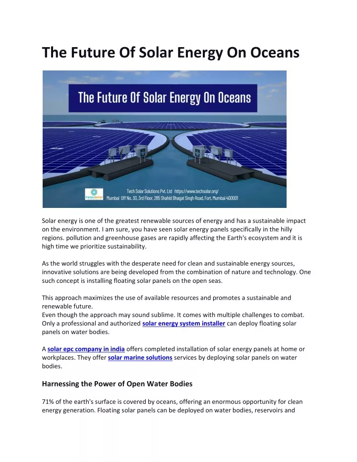 the future of solar energy on oceans