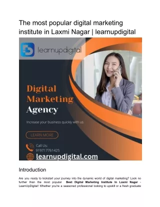 The most  popular digital marketing institute in Laxmi Nagar | learnupdigital
