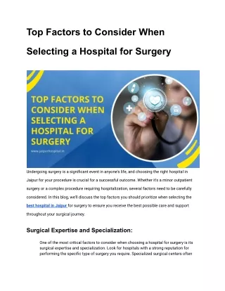 Top Factors to Consider When Selecting a Hospital for Surgery