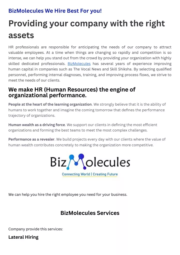bizmolecules we hire best for you providing your
