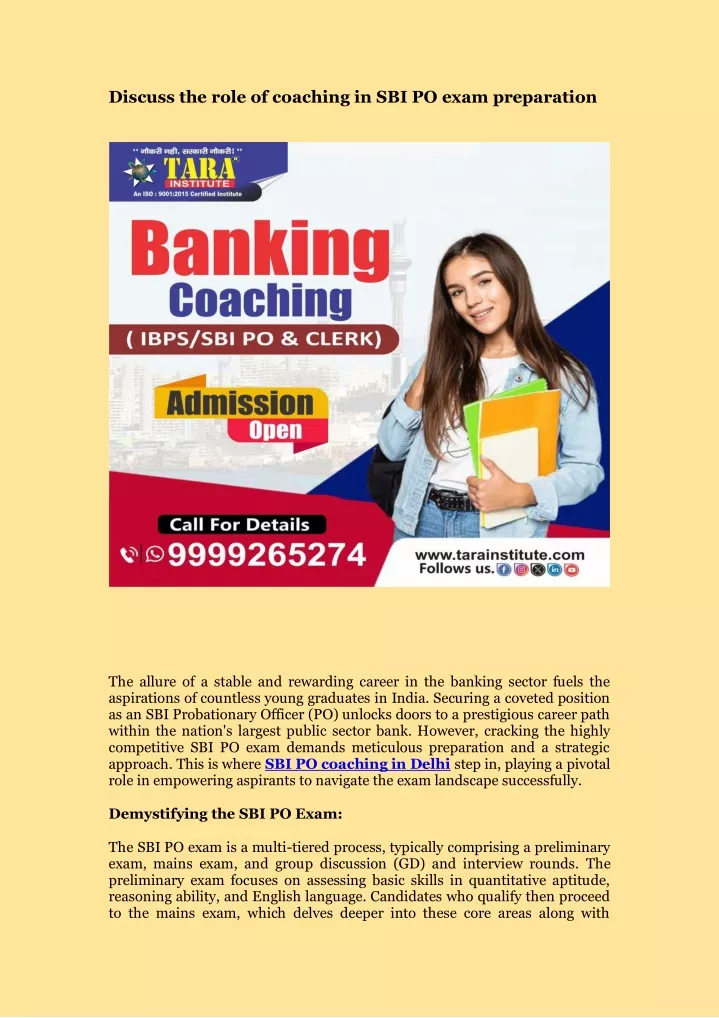 discuss the role of coaching in sbi po exam