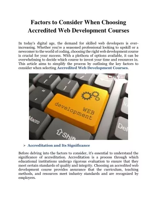 Factors to Consider When Choosing Accredited Web Development Courses