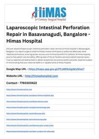 Laparoscopic Intestinal Perforation Repair in Basavanagudi, Bangalore - Himas Ho