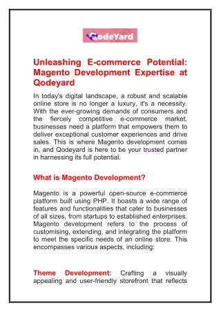 Unleashing E-commerce Potential Magento Development Expertise at Qodeyard