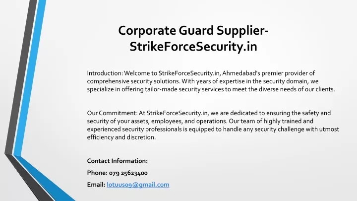 corporate guard supplier strikeforcesecurity in