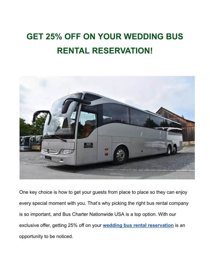 get 25 off on your wedding bus