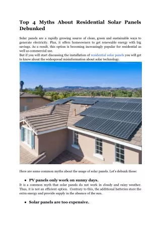 Top 4 Myths About Residential Solar Panels Debunked