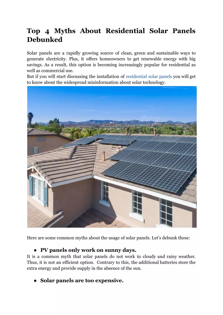 top 4 myths about residential solar panels