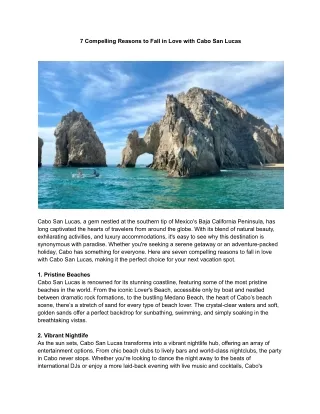 7 Compelling Reasons to Fall in Love with Cabo San Lucas