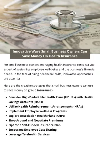 Innovative Ways Small Business Owners Can Save Money On Health Insurance