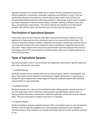 Types of Agricultural Sprayers