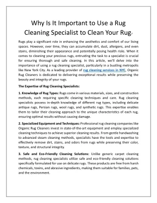 Why Is It Important to Use a Rug Cleaning Specialist to Clean Your Rug