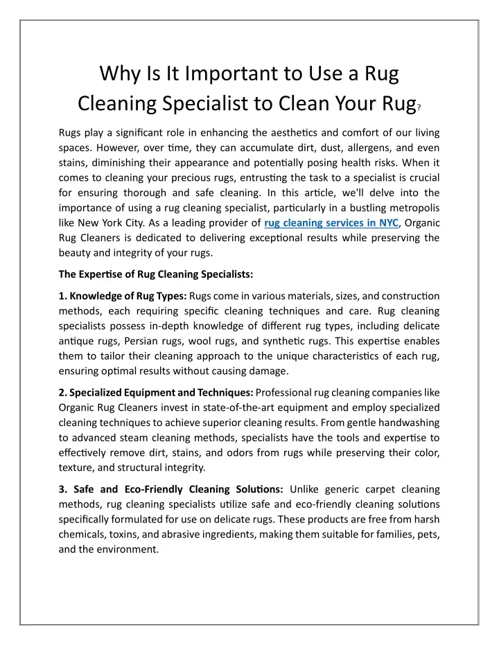 why is it important to use a rug cleaning