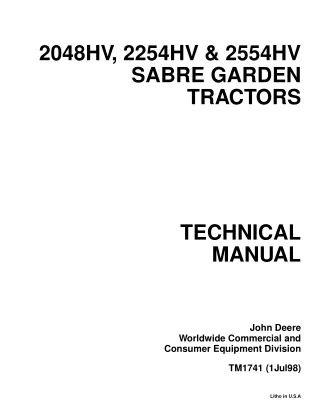 JOHN DEERE 2554HV SABRE LAWN GARDEN TRACTOR Service Repair Manual