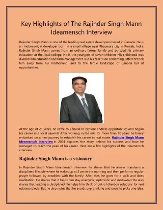 Key Highlights of The Rajinder Singh Mann Ideamensch
