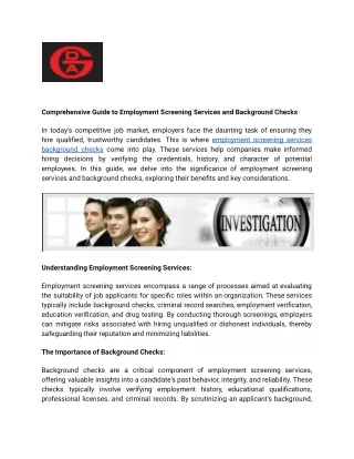 Comprehensive Guide to Employment Screening Services and Background Checks