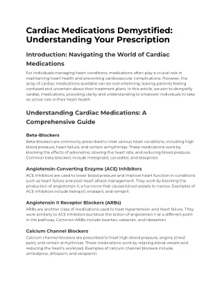 Cardiac Medications Demystified-Understanding Your Prescription