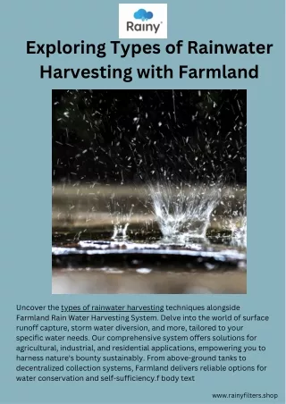 types of rainwater harvesting |Farmland Rain Water Harvesting System