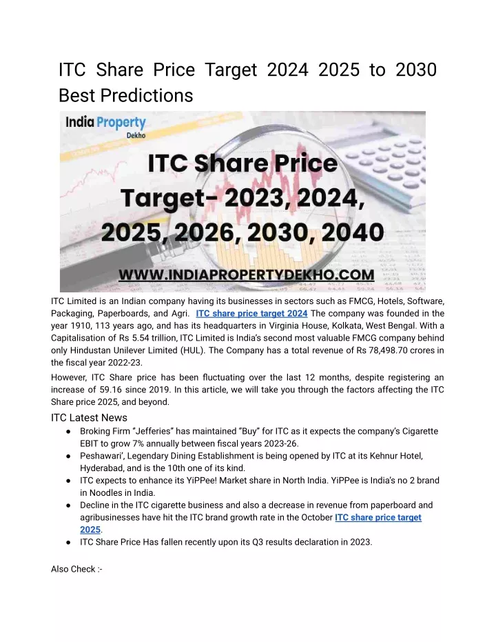 itc share price target 2024 2025 to 2030 best