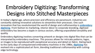 Embroidery Digitizing Transforming Designs into Stitched Masterpieces