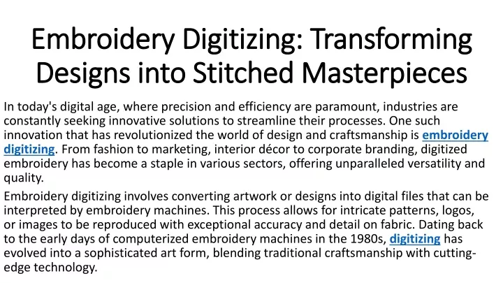 embroidery digitizing transforming designs into stitched masterpieces