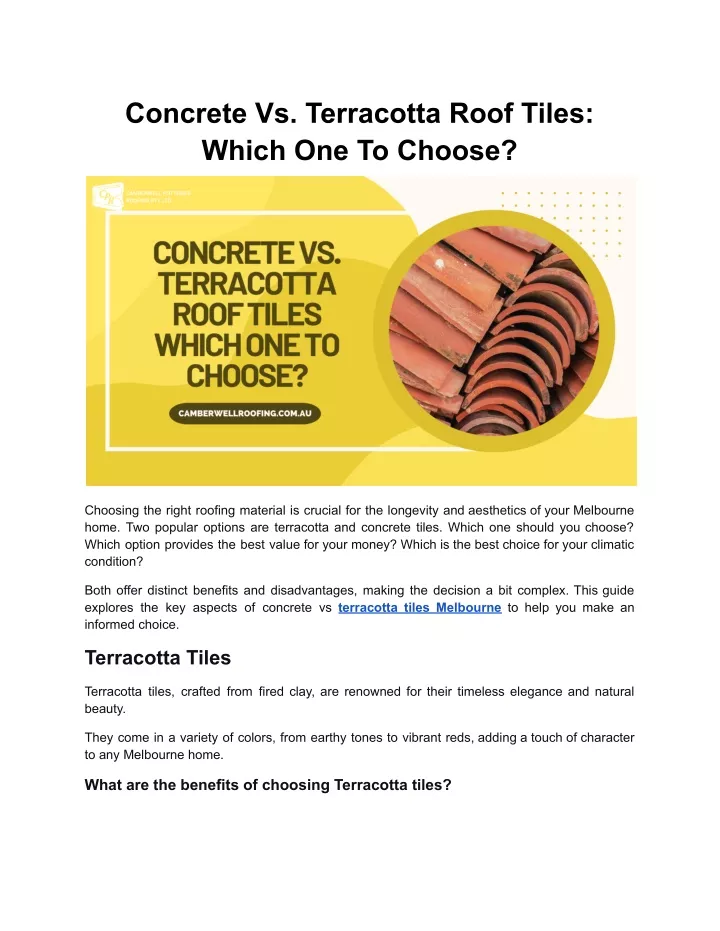 concrete vs terracotta roof tiles which