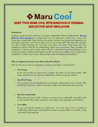 Keep Your Home Cool with MaruCool’s Thermal Reflective Roof Insulation